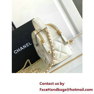 Chanel Calfskin  &  Gold-Tone Metal Chain Bowling Bag AP3586 White 2024